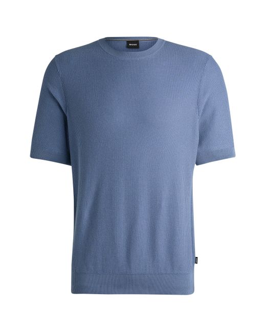 Boss Blue Regular-fit Sweater With Short Sleeves And Logo Flag for men