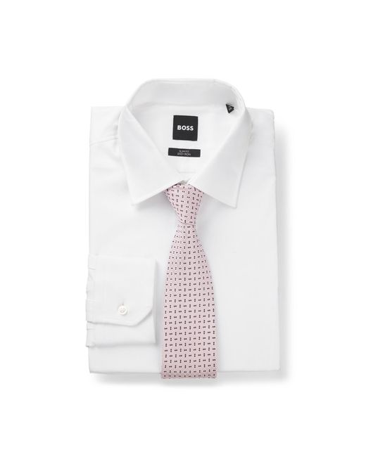 Boss Purple Silk-Blend Tie With Micro Pattern for men