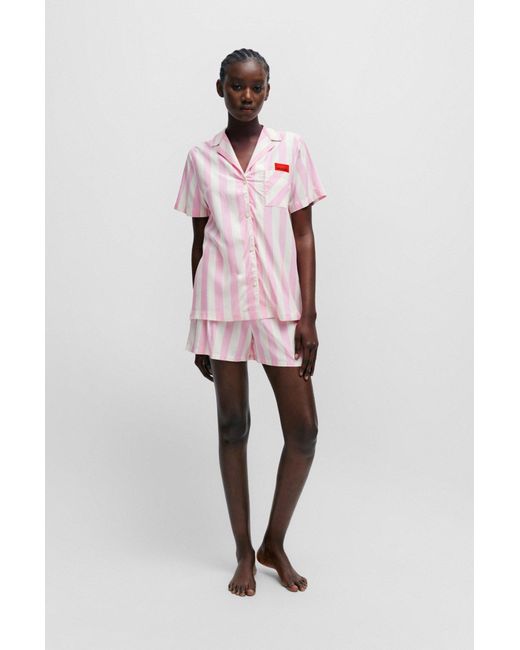 HUGO Pink Patterned Pyjama Shorts With Red Logo Label