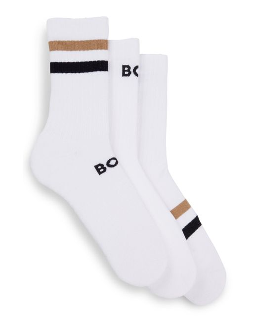 Boss White Three-pack Of Short Socks With Stripes for men