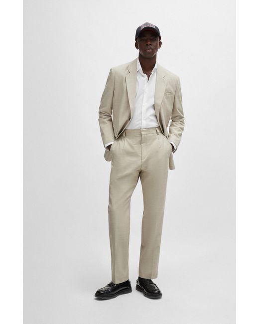 HUGO Natural Regular-fit Suit In Patterned Linen-look Cloth for men