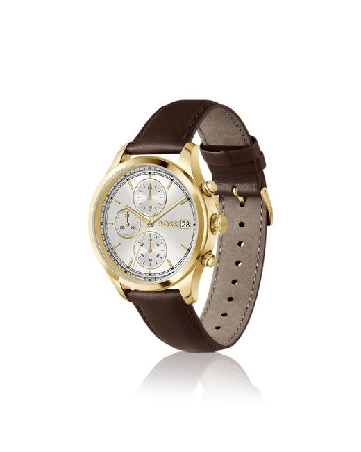 Boss White Stratus Chronograph Watch With Leather Strap for men