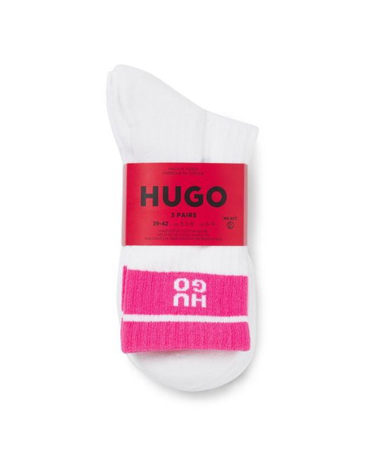 HUGO White Three-Pack Of Ribbed Short Socks With Stacked Logos
