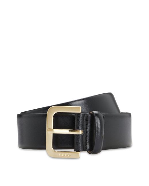 HUGO Leren Riem Met Logogravure Op De Gesp in het Black