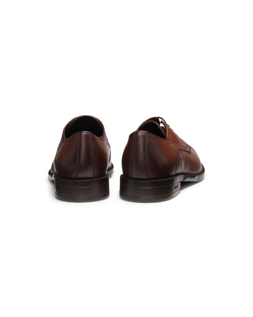 Boss Brown Leather Derby Shoes With Stitching Details for men