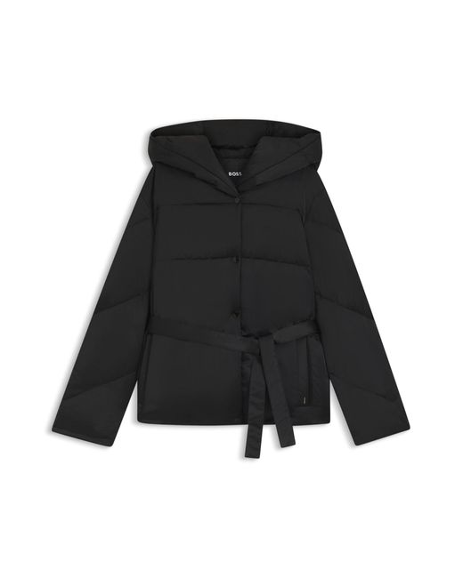 Boss Waterafstotende Gewatteerde Jas Met Riem in het Black
