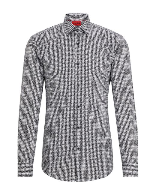 HUGO Gray Slim-fit Shirt In Printed Cotton Poplin for men