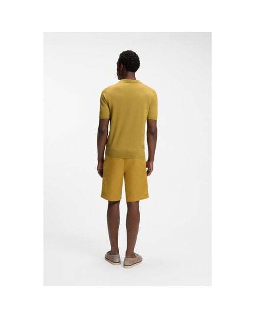 Boss Metallic Merino-Wool Knit Polo With Johnny Collar for men