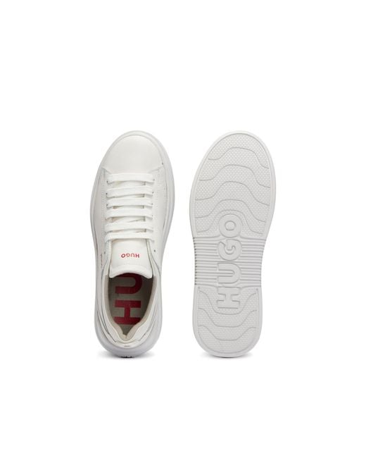 HUGO White Cupsole Lace-Up Trainers With Leather Uppers