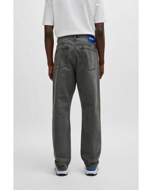 HUGO Baggy-Fit Jeans aus silberfarbenem Denim in Gray für Herren