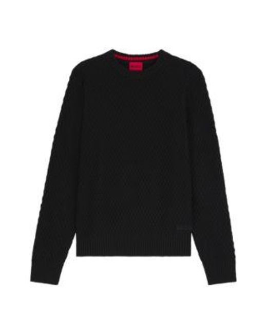 Pull En Maille De Coton À La Structure 3D HUGO pour homme en coloris Black