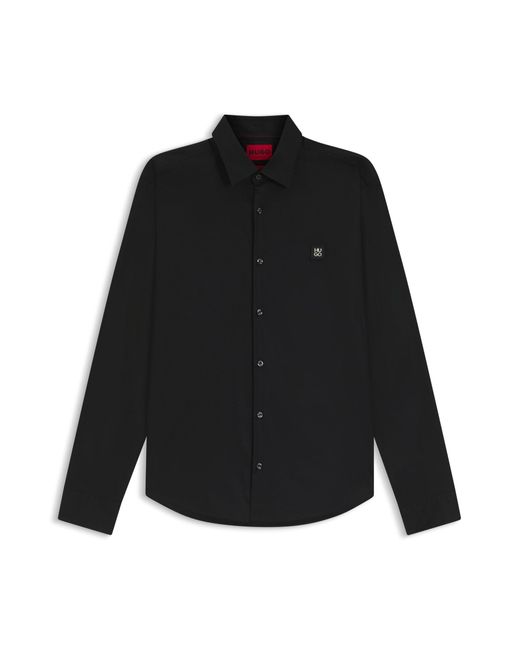 HUGO Slim-Fit Hemd Aus Stretch-Baumwoll-Canvas in Black für Herren