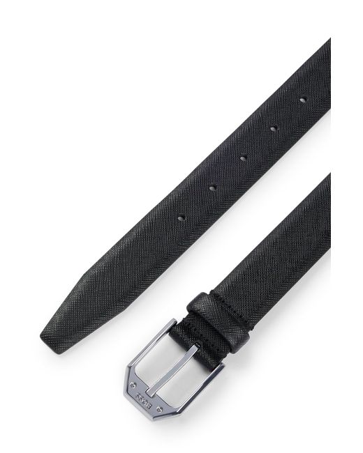 Boss Black Italian-leather Belt With Angled Branded Buckle for men