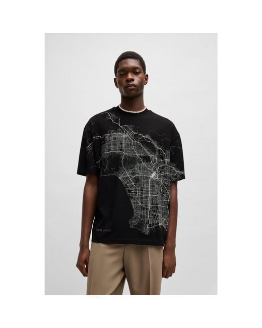 HUGO Black Cotton-Jersey T-Shirt With Glow-In-The-Dark Artwork for men