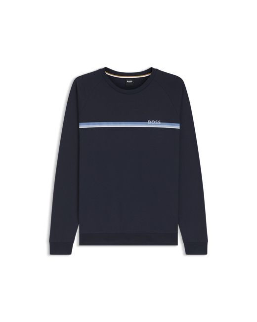 Boss Blue Cotton Loungewear Sweatshirt With Chest Branding for men