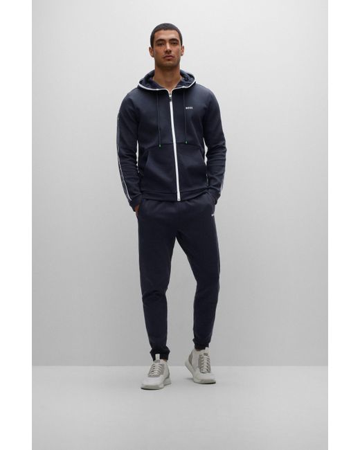 BOSS by HUGO BOSS Cotton-blend Zip-up Hoodie With Logo-tape Inserts in Dark  Blue (Blue) for Men | Lyst