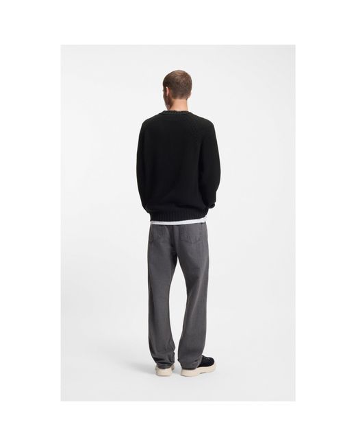 HUGO Black Relaxed-Fit Cotton Sweater With Raglan Sleeves for men