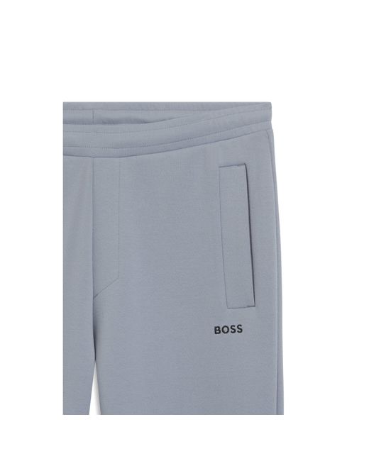 Boss Gray Cotton-Blend Tracksuit Bottoms With Embroidered Logo for men