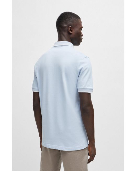 Boss Slim-Fit Poloshirt aus gewaschenem elastischem Baumwoll-Piqué in Blue für Herren