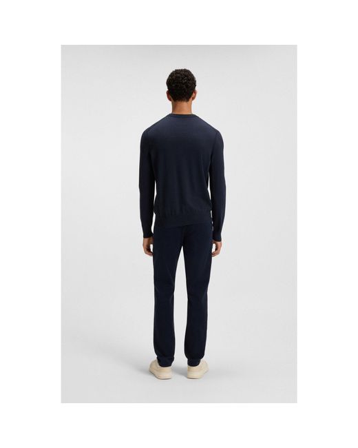 Boss Blue Knitted-Cotton Sweater With Embroidered Logo for men