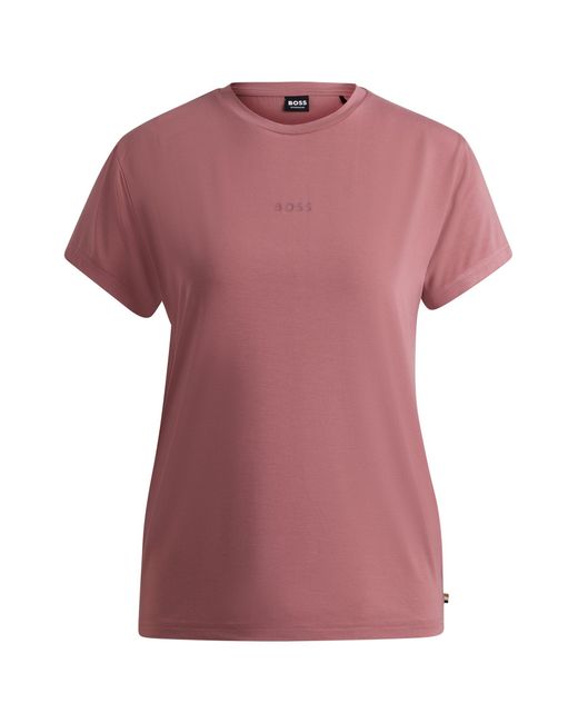 Boss Pink Stretch-modal Pyjama T-shirt With Logo Print