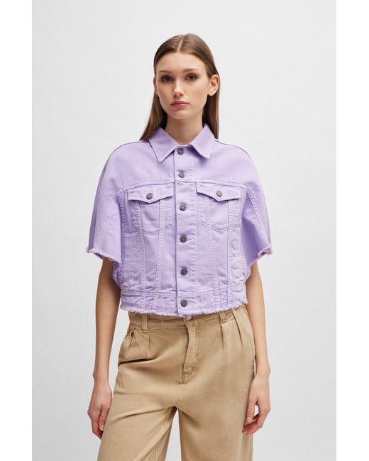 Boss Purple Short-sleeved Jacket In Cotton Denim