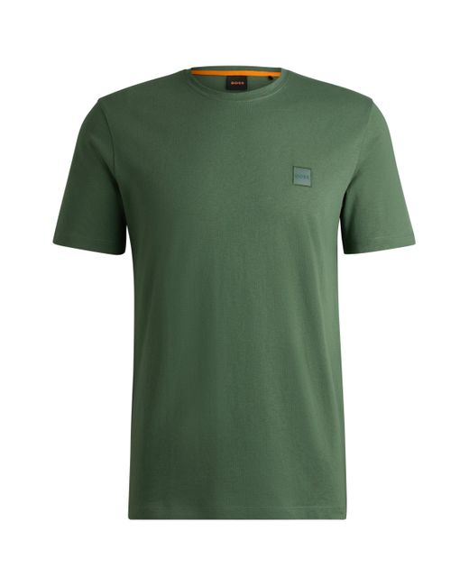 T-shirt en jersey de coton avec patch logo Boss pour homme en coloris Green