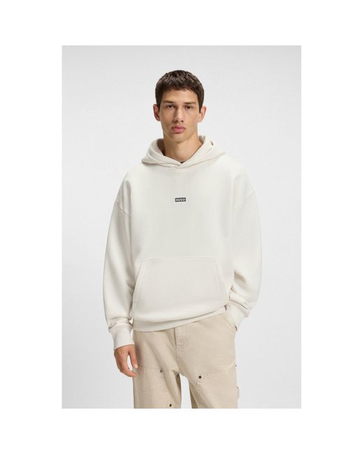 HUGO White Cotton-Terry Loose-Fit Hoodie With Logo Details for men