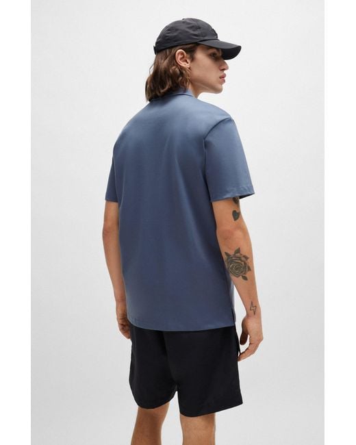 HUGO Blue Interlock-cotton Polo Shirt With Stacked Logo for men