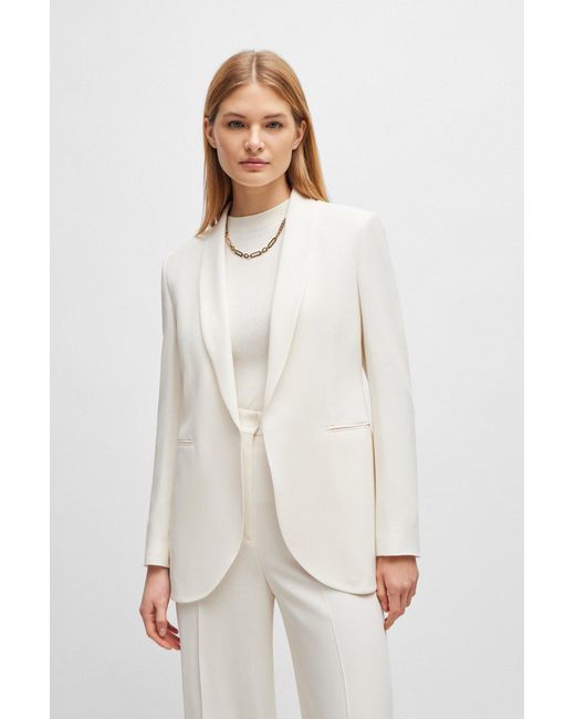 Boss White Regular-fit Jacket With Edge-to-edge Front
