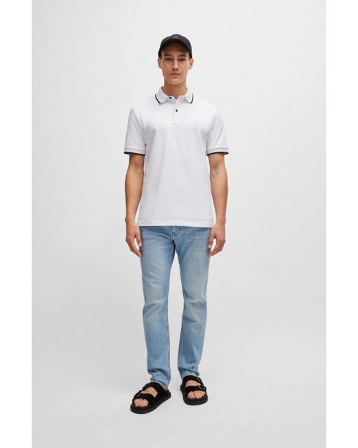 Boss White Slim-fit Polo Shirt In Washed Stretch-cotton Piqué for men