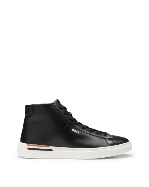 BOSS by HUGO BOSS High-top Trainers In Smooth Leather With Signature ...