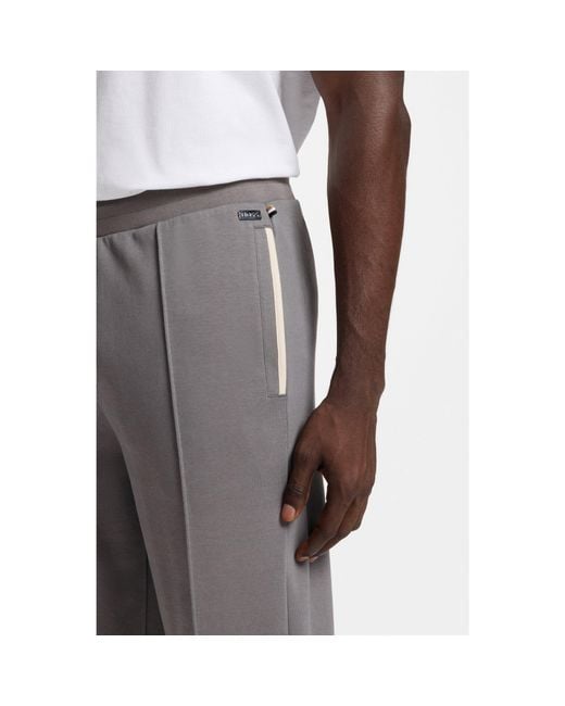 Boss Gray Cotton-Blend Tracksuit Bottoms With Contrast Binding for men