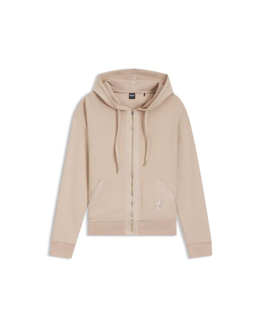 Boss Natural Cotton-Blend Zip-Up Hoodie With Double B Monogram