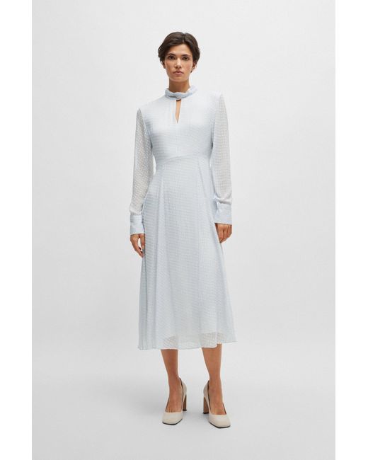 Boss White Silk-blend Dress With Mixed Patterns