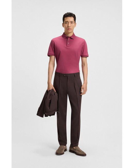 Boss Regular-Fit Poloshirt Aus Merzerisierter Italienischer Baumwolle in Red für Herren