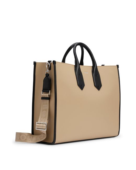 BOSS Faux-leather Tote Bag With Signature Details in Natural | Lyst UK