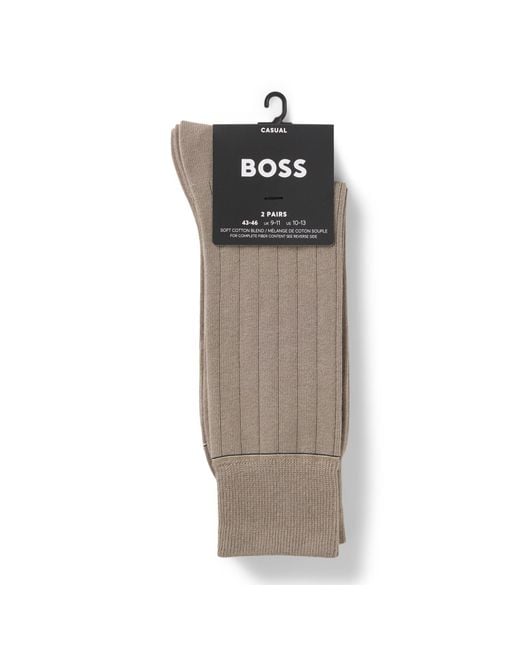 Boss Gray Two-Pack Of Ribbed Socks With Signature-Stripe Details for men