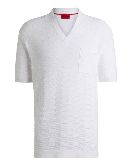 HUGO White Cotton Sweater In Knitted Jacquard With Johnny Collar for men