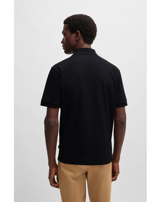 Boss Black Mercerised-cotton Polo Shirt With Embroidered Double Monogram for men