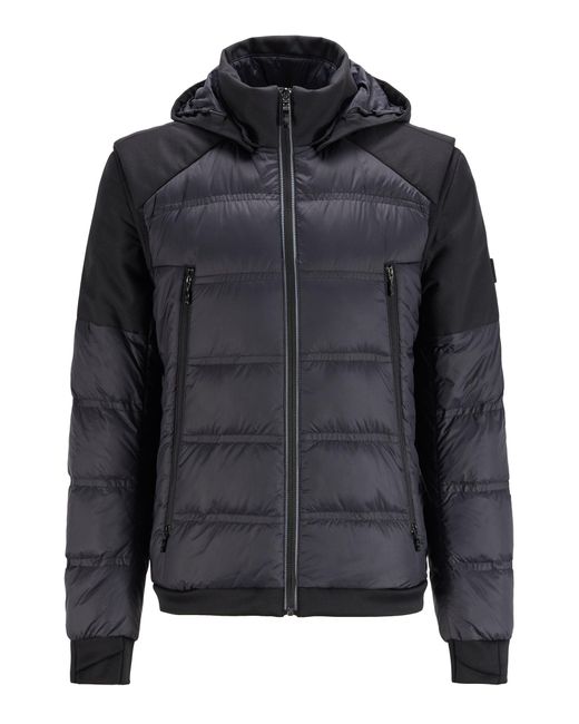 BOSS by Hugo Boss Black Water-repellent Down Jacket With Detachable Sleeves And Hood for men