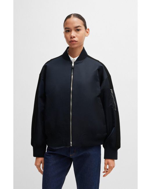 Boss Blue Water-repellent Bomber Jacket With Zipped Sleeve Pocket
