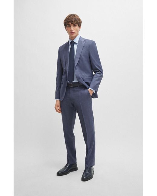 Boss Blue Regular-fit Suit In A Micro-patterned Wool Blend for men