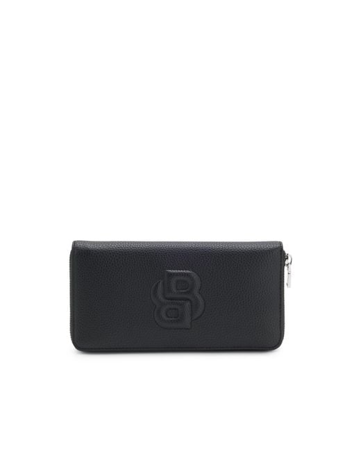 Boss Black Grained Ziparound Wallet With Padded Double B Monogram