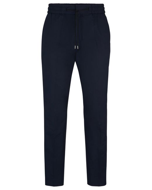 HUGO Blue Performance-stretch Cotton Trousers With Drawcord Waist for men