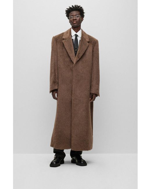 Boss Brown Single-breasted, Regular-fit Coat In Alpaca And Wool for men