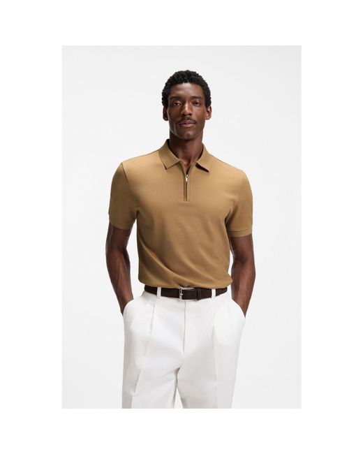 Boss White Regular-Fit Polo With Zip Closure for men