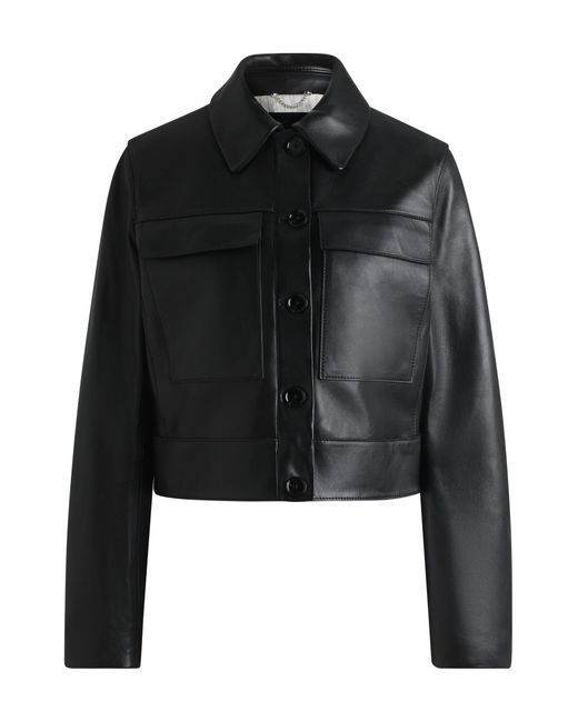 Veste En Cuir À Poignets Contrastants Et Fermeture Boutonnée Boss en coloris Black