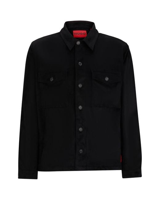 HUGO Casual Hemd ENALU Oversize Fit in Black für Herren