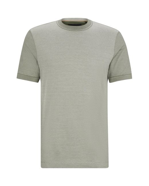 Boss Gray Cotton-silk Regular-fit T-shirt With Mixed Structures for men